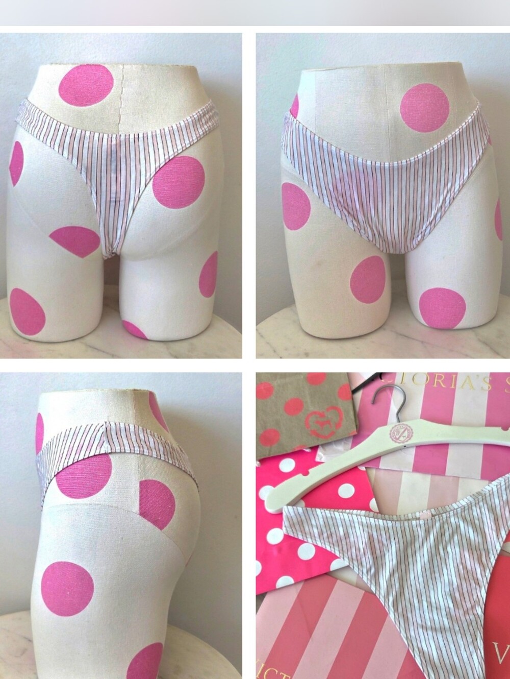 Victoria's Secret Pink Striped Thong Panty NWT High Cut Leg Cotton Lingerie